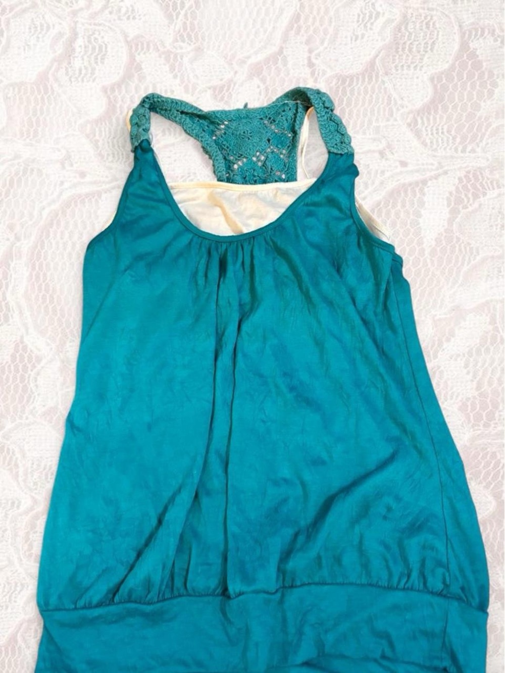 Weavers Teal Lace-Back Tank Top